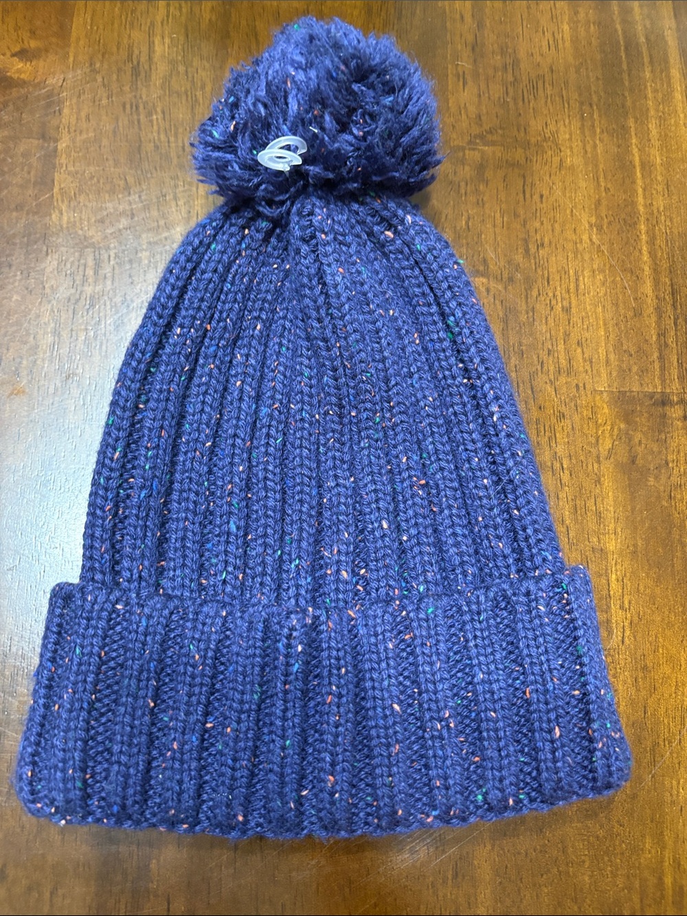 LOFT Navy Ribbed Pom Beanie with Colorful Flecks